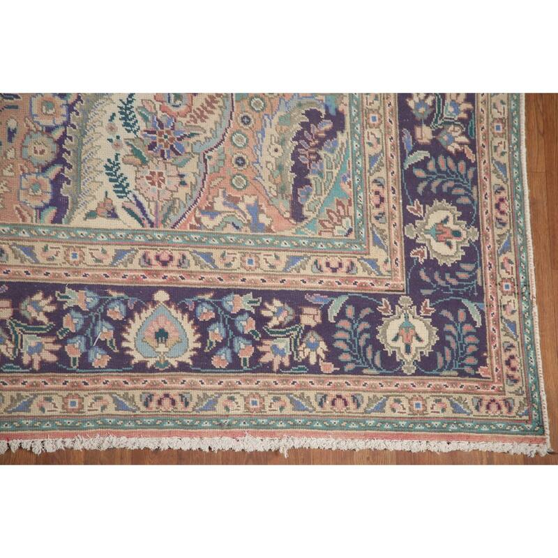 Hand Knotted Oriental 100% Wool Carpet Traditional Floral Pink Tabriz Area Rug - 11' 3'' X 8' 3''