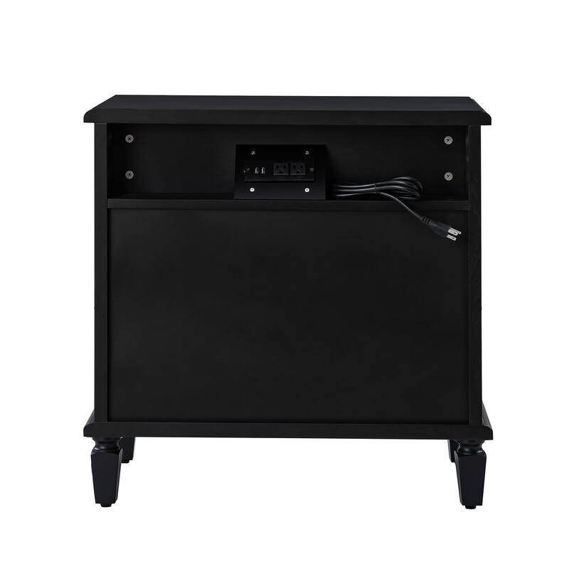 Georg Traditional 2-Faux rattan-Door End Table with Built-in Power Outlet and Adjustable Shelf by HULALA HOME