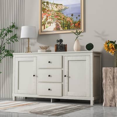 64-inch Width Retro Solid Wood Buffet Cabinet