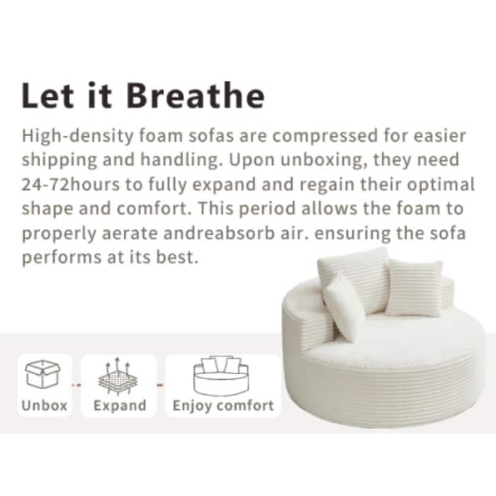 Round Memory Foam Sofa Bed, Cloud Sectional Couch with 3 Pillows for Living Room