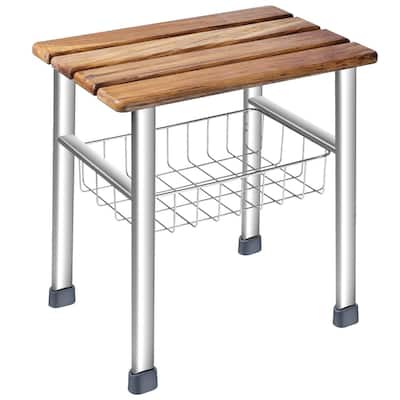 Deluxe Teak and Stainless Steel Shower Seat Organizer (No Handles) - Bathroom Shower Stool, Chair, and Storage - 19.7 x 13 x 6.4