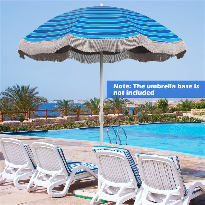 Vintage Tassel Outdoor Umbrella with Fringe Garden Beach Umbrella Tilt Aluminum Pole Sun Protection Waterproof Canopy