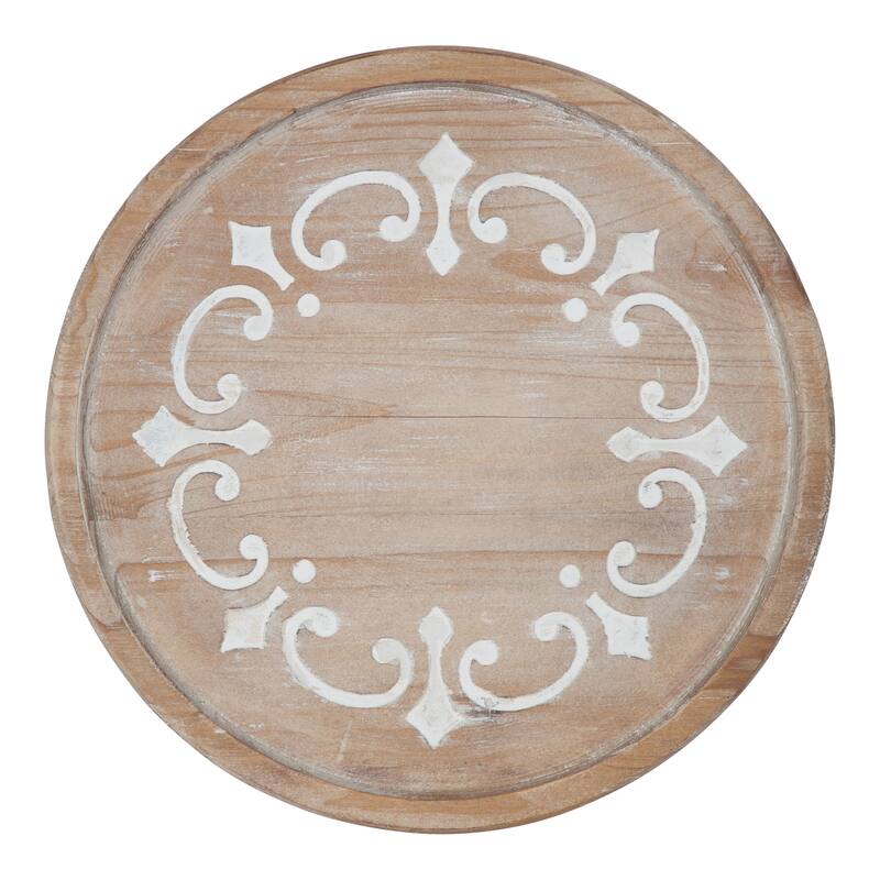 Kate and Laurel Sherald Round Wood Tray with Metal Stand - 11" Diameter