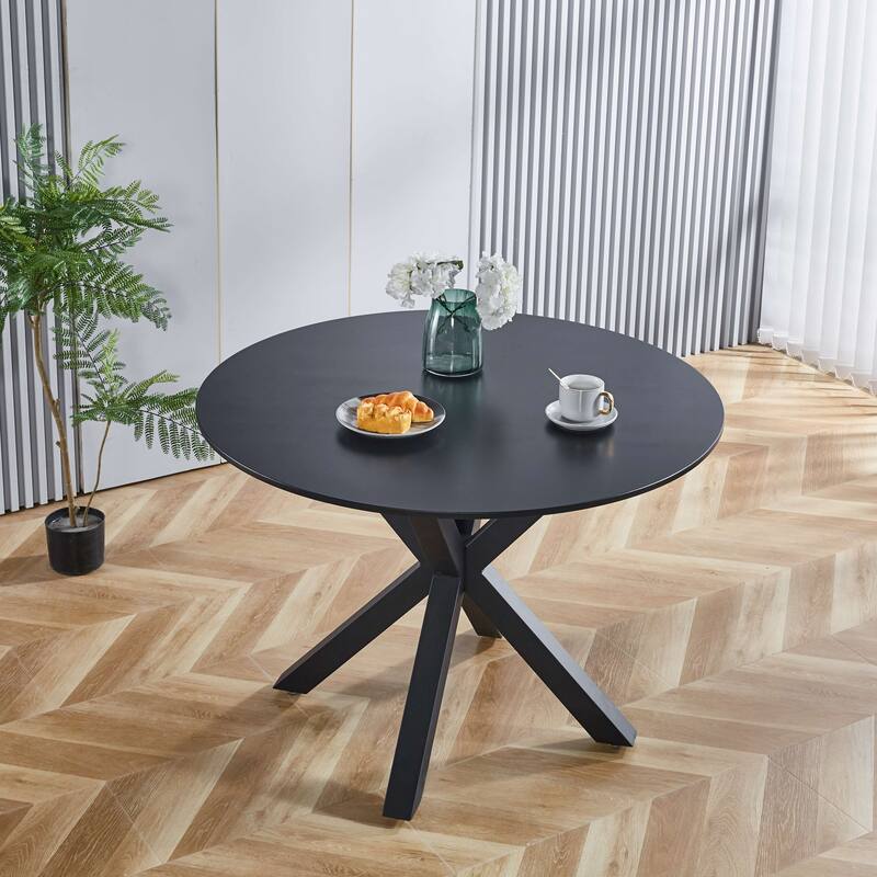 42.1"BLACK Table for 4-6 people With Round Mdf Table Top, Pedestal Dining Table, End Table Leisure Coffee Table