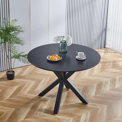 42.1"W Mid-century Round Dining Table with Metal Cross Leg and MDF Top
