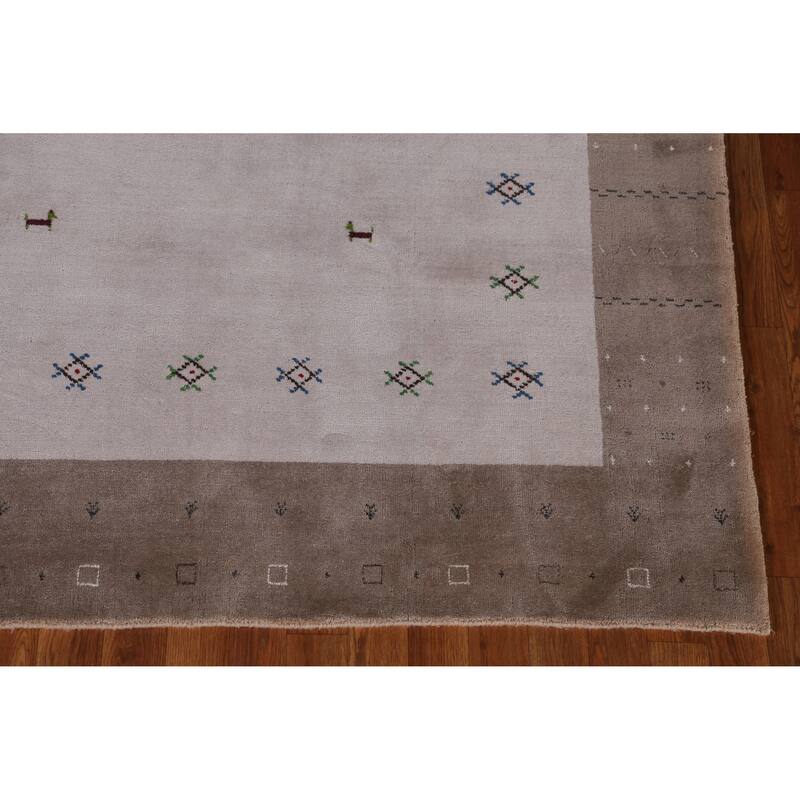 Hand Knotted Oriental 100% Wool Carpet Tribal Animal Pictorial Greys & Charcoal Gabbeh Area Rug - 7' 5'' X 5' 5''