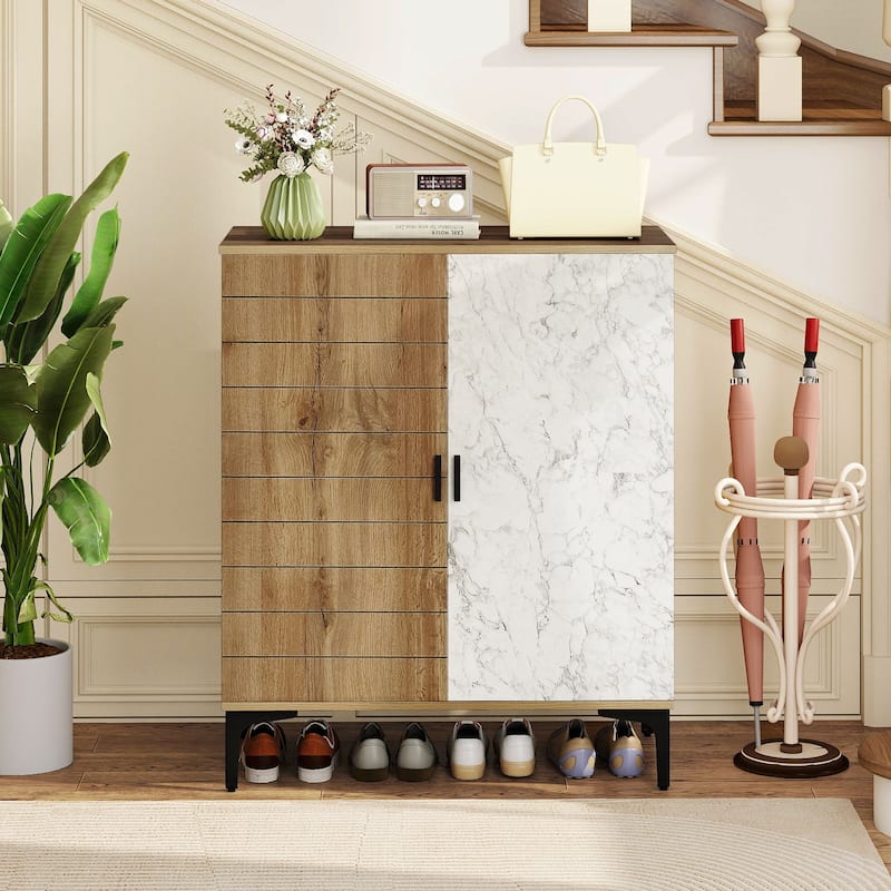 Gymax 4 Tier Shoe Cabinet w/ Doors Removable Shelves & Metal Legs for