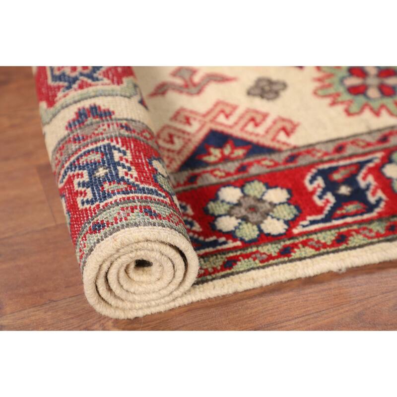 Traditional Beige Kazak Foyer Rug Hand-Knotted Wool Carpet - 2'8" x 3'11"