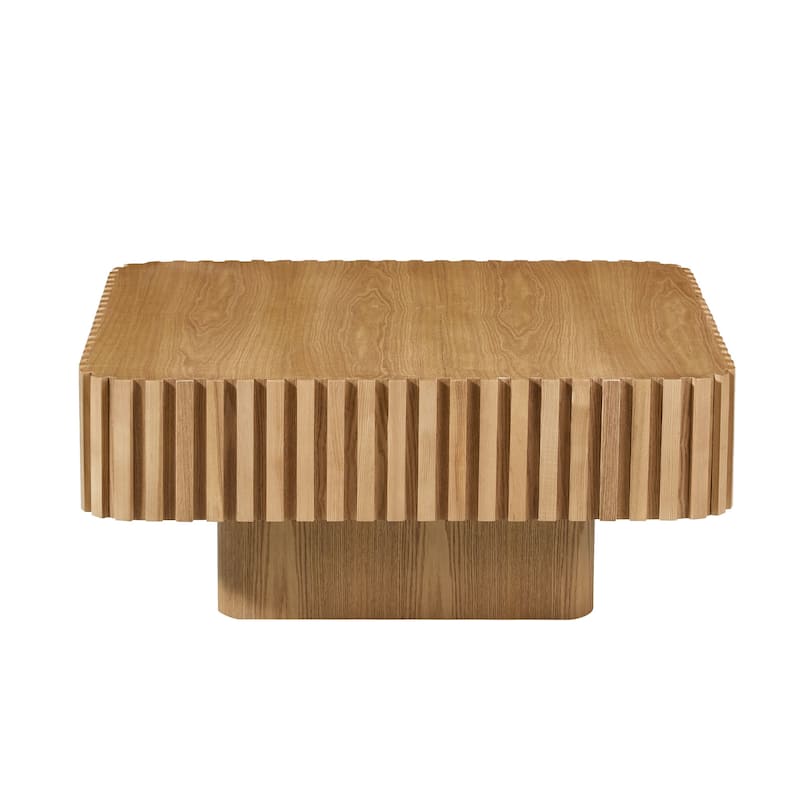 Modern Handcraft Square Coffee Table with Fluted Design