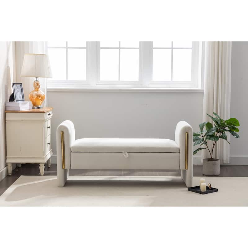 53" Modern Storage Bench with 300lb Seating, Velvet Upholstered Bed Bench with Wood Legs Safety Hinge