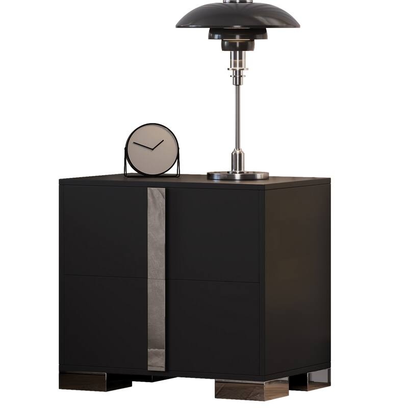 Modern End Table with Drawers, Elegant Nightstand with Metal Foot,Wood Bedside Table with Mirrored Metal Handles