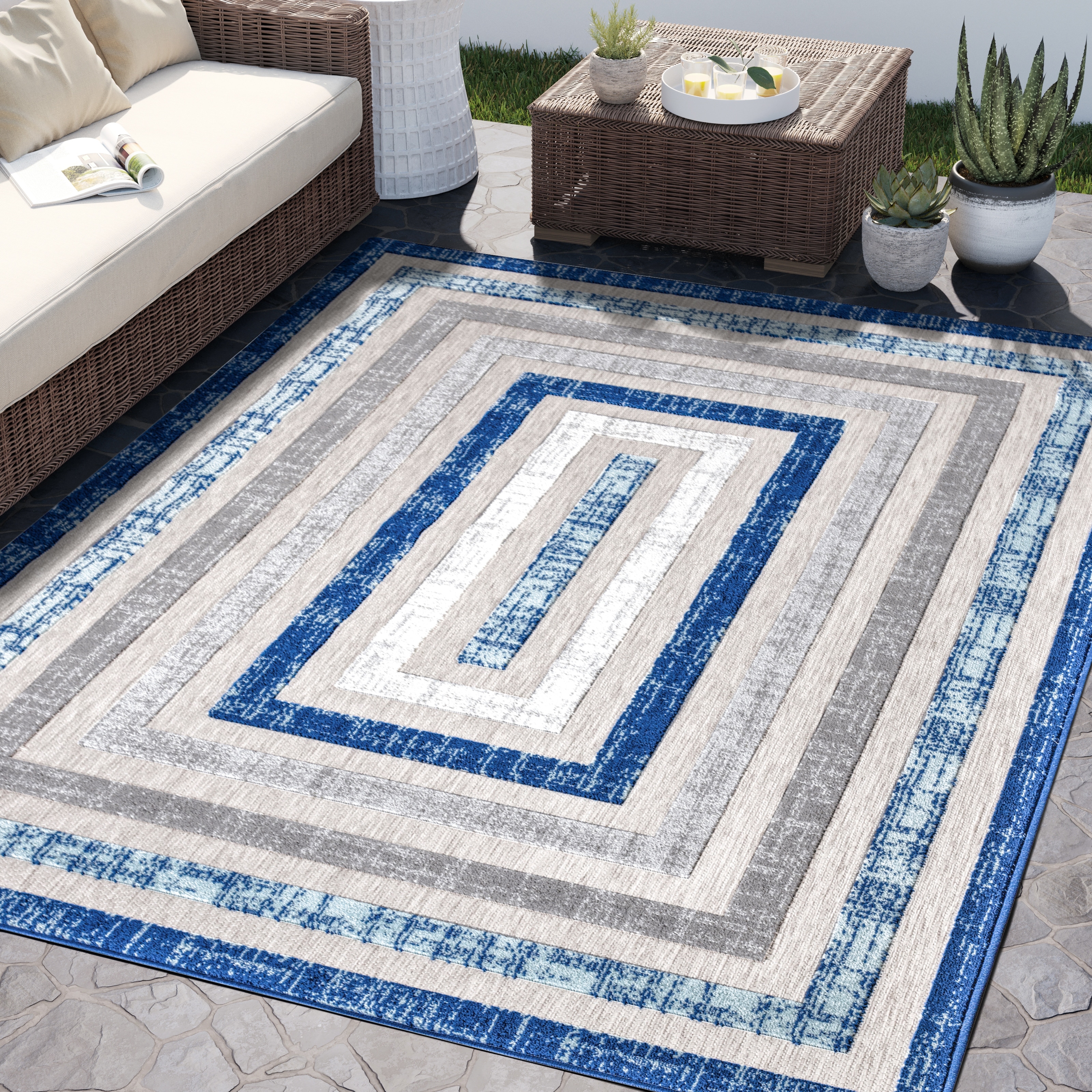 Abani Rugs HAM240A Blue Grey Multi Rectangle Area Rug