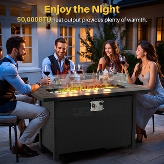 Outdoor 50000 BTU Rectangular 45” Propane Fire Pit Table with Glass Wind Guard for Patio, Deck, Backyard, Black - N/A