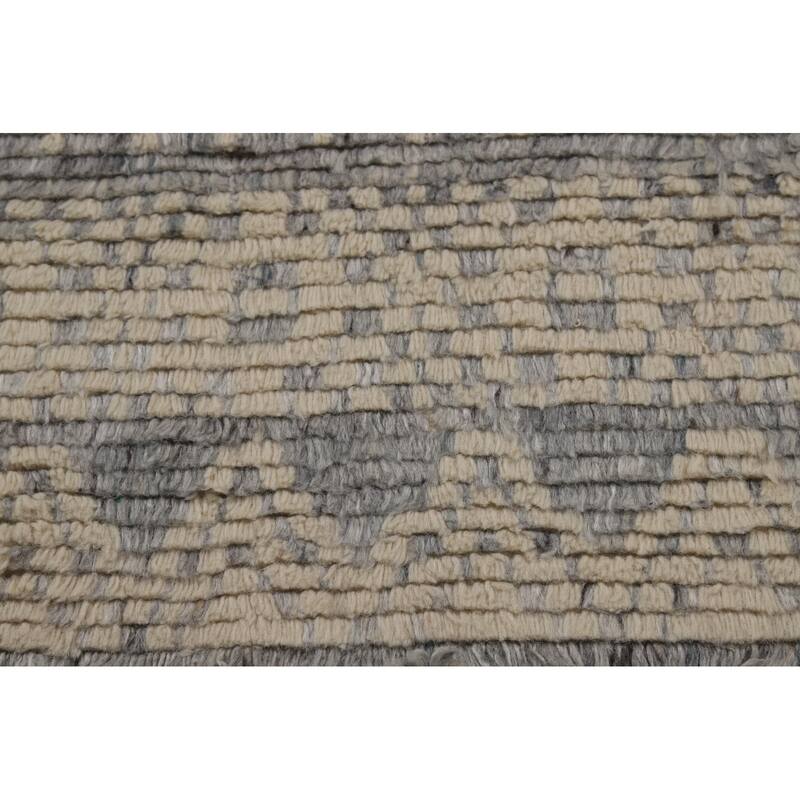 Beige & Gray Moroccan Shaggy Oriental Area Rug Handmade Wool Carpet - 4'11" x 7'8"
