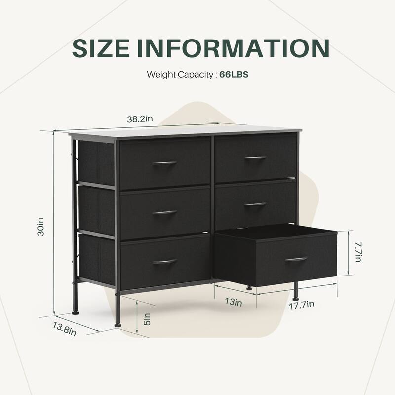 Tall Dresser Storage Tower with 6 Fabric Drawers, Grey, Black, Rustic Brown,White