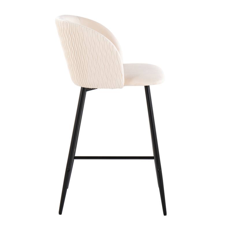 Lumisource Waves Counter Stool in Chrome and Silver Velvet - Set of 2 - 21"Lx19.75"Wx36"H