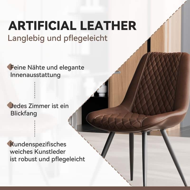 Leather Dining Chair with Metal Legs （Set of 2）