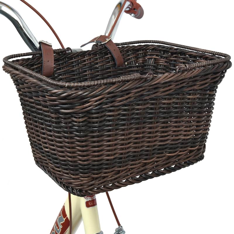Front Bike Basket, Picnic Wicker Basket with Handle - 9.75"D x 13.75"W x 7.25"H
