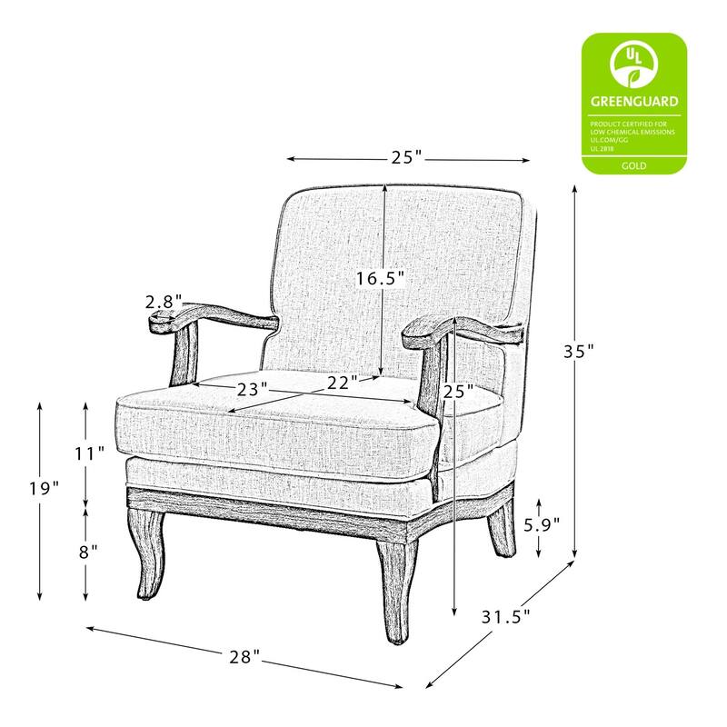 Rinaldo Farmhouse Polyester Armchair with Solid Wood Legs by HULALA HOME