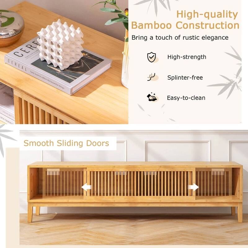 TV Stand for TVs up to 65 Inches W/ Sliding Slatted Doors Natural - 55 inches