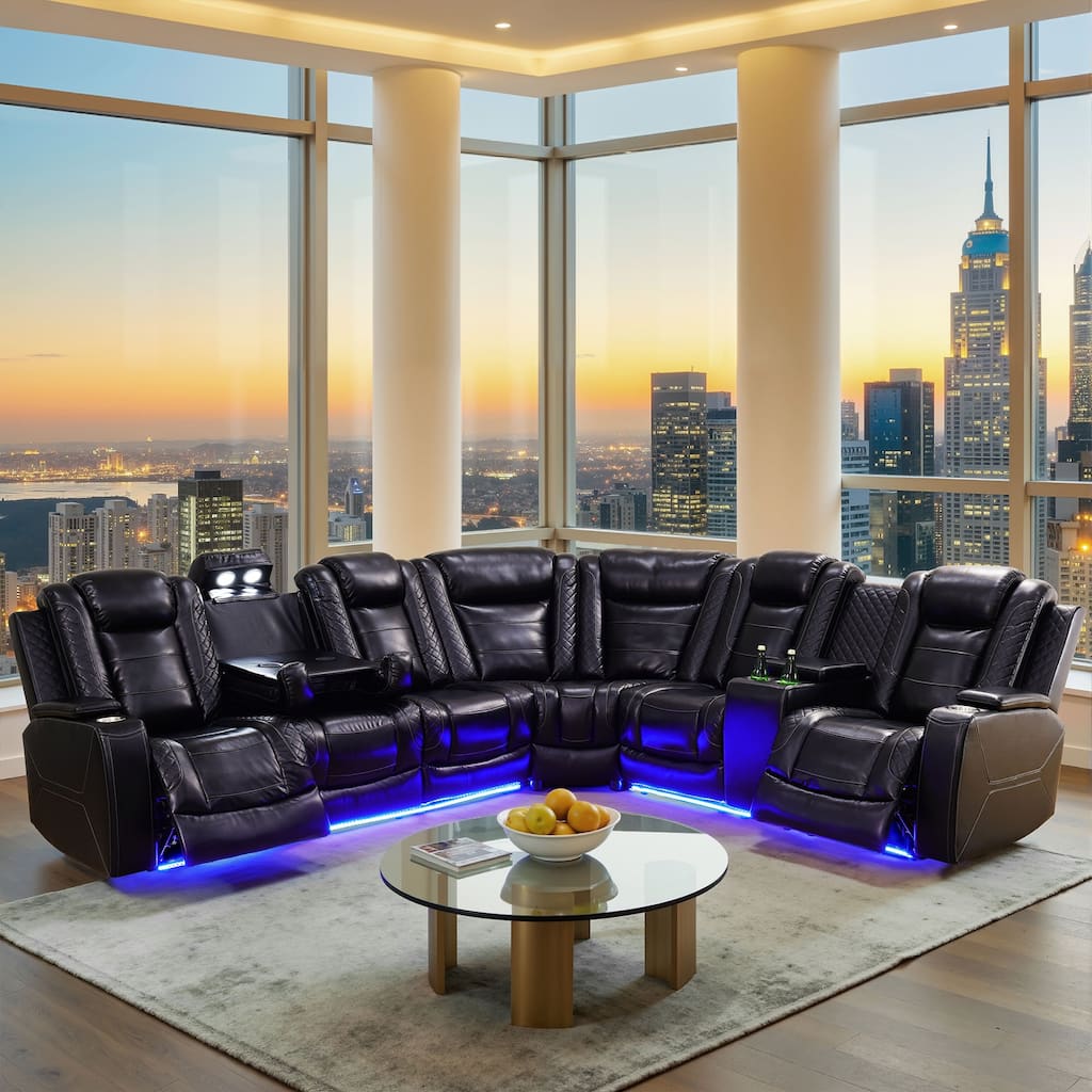 3-Piece Black Breathable Leather Living Room Sofa Set