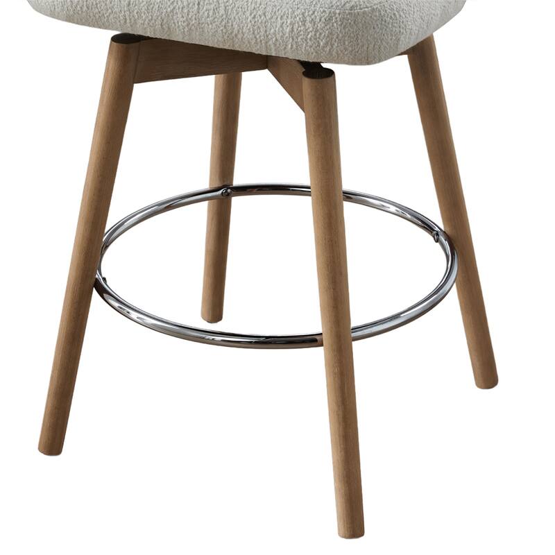 Tomlin Bentwood Upholstered Swivel Counter Stool Set Of 2 Off White Boucle