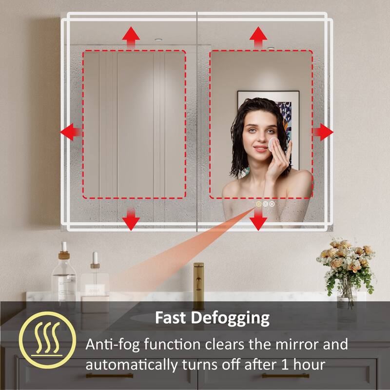 Alita Aluminum LED Medicine Cabinet with Mirror, Dimmable Light, Anti-Fog, Adjustable Shelves, Recessed or Wall Mount