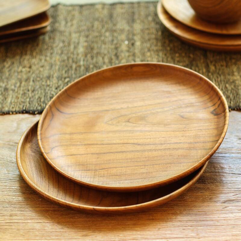 Novica Handmade Fit For A Feast Teak Wood Dinner Plates (Pair) - 0.8" H x 11" D