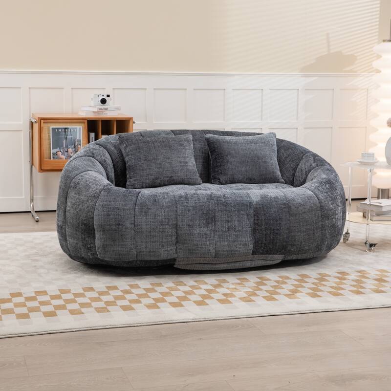 Modern Chenille 2-Seater Bean Bag Chair with 2 Pillows