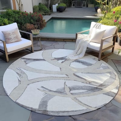Machine Washable Indoor/ Outdoor Abstract Contemporary Chantille Rug