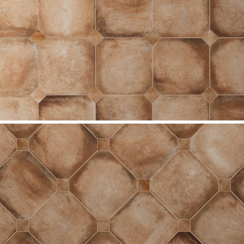 Merola Tile Laverton Octagon Natural with Taco Natural 7-7/8" x 7-7/8" Porcelain Floor and Wall Tile