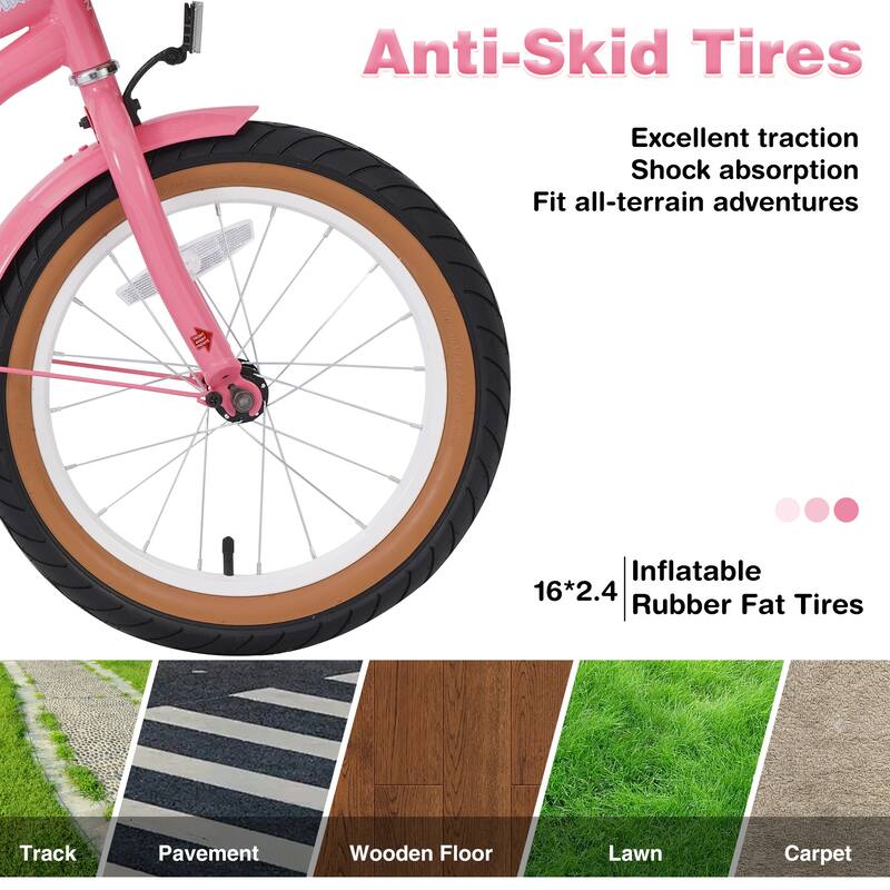 Multiple Colors, Girls Bike for 4-7Years Old Kids, 16 inch wheel, Training Wheels Included
