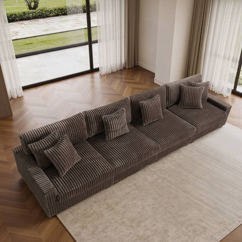 Modular Cotton Flannel Plush Sectional Sofa with Ottomans