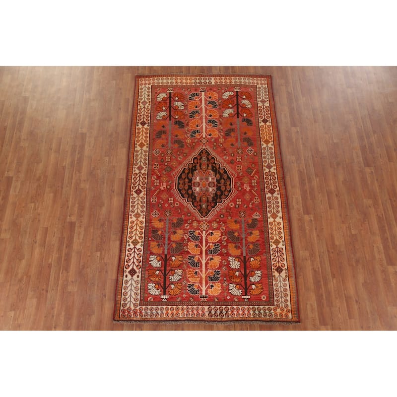 Hand Knotted Oriental 100% Wool Carpet Traditional Medallion Red Shiraz Area Rug - 8' 10'' X 5' 1''
