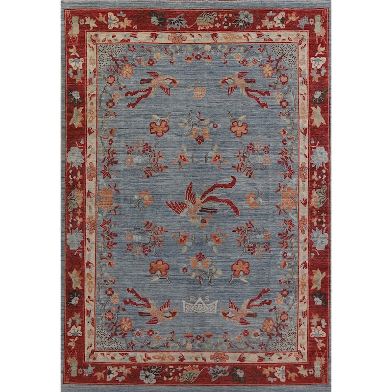 Hand Knotted Oriental 100% Wool Carpet Traditional Floral Navy Blue & Blues Art Deco Area Rug - 11' 8'' X 8' 10''