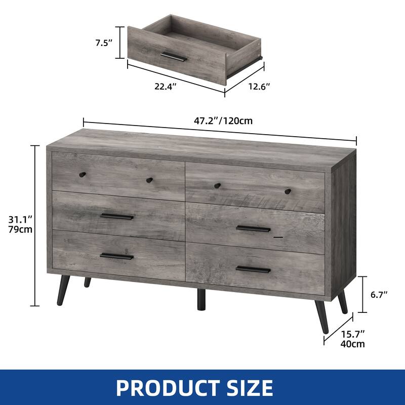 Moasis 47" W 6 Drawers Double Dresser for Bedroom, Chests of drawers