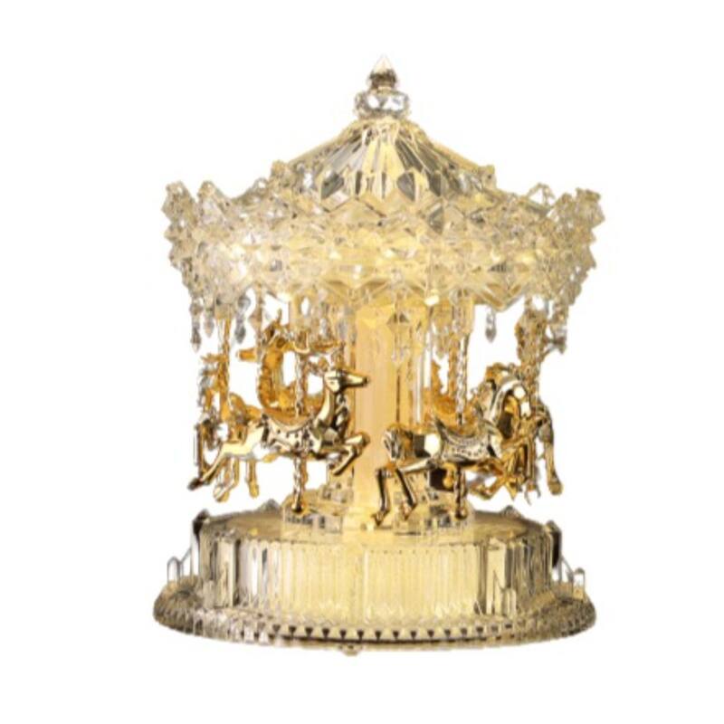 Rotating Carousel Horses Christmas Decoration - 10" - Clear and Gold