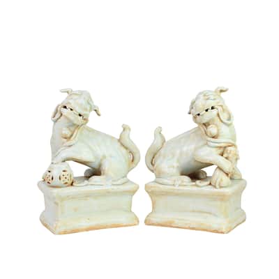 Pair of Celadon Peking Lion Statues - 8.5x6x11