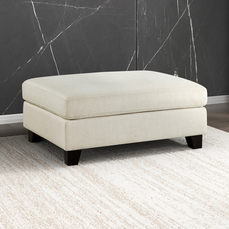 Julian 40.5" Textured Fabric Ottoman - Brown Finish Solid Wood Legs