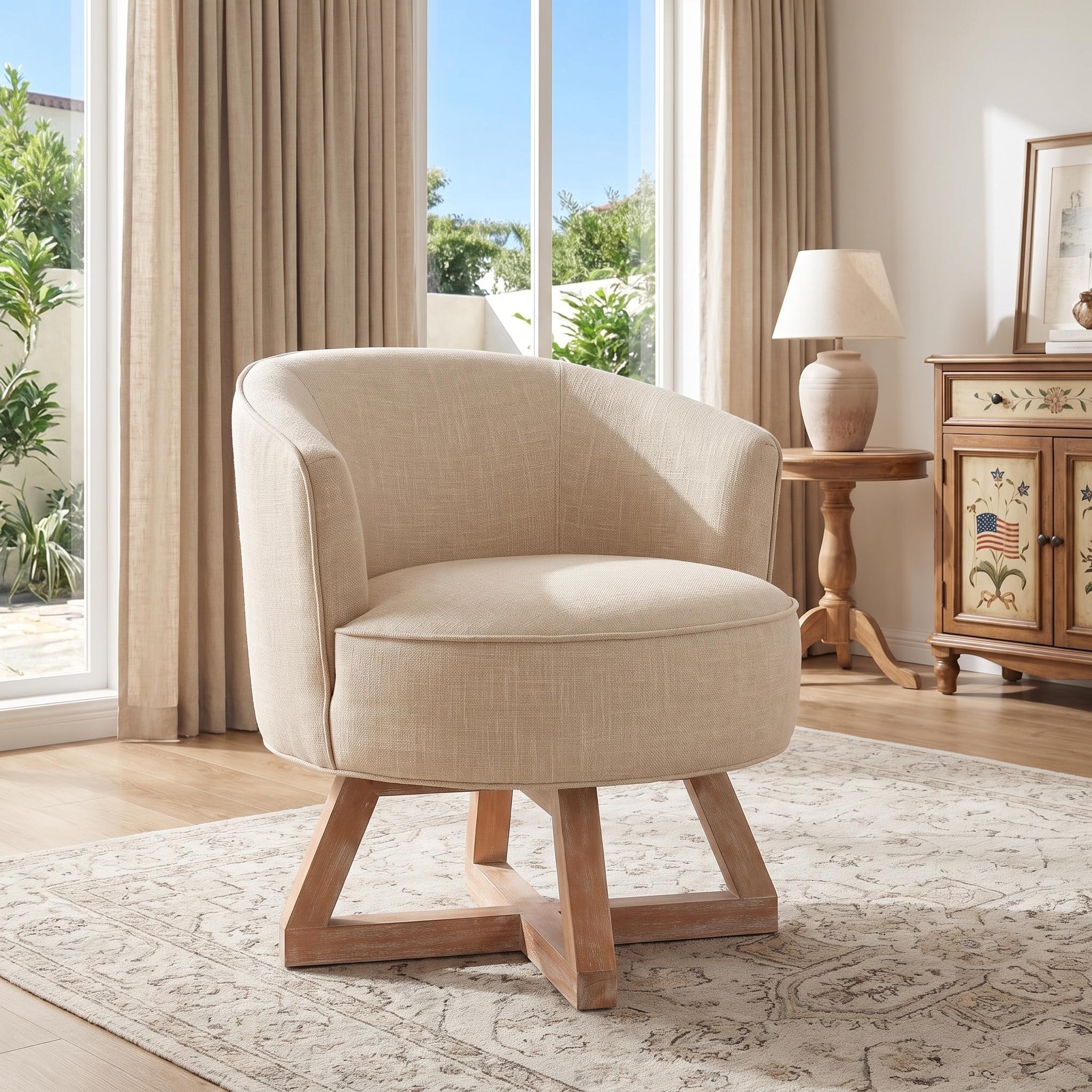 GDFStudio - Modern Upholstered Swivel Accent Chair with Cross-shaped Wooden Base for Liivng Spaces