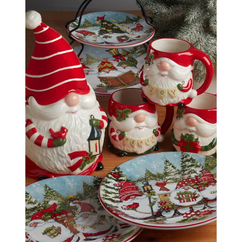 Certified International Christmas Gnomes 9" Salad/Dessert Plates, Set of 4 Assorted Designs - 9-inch