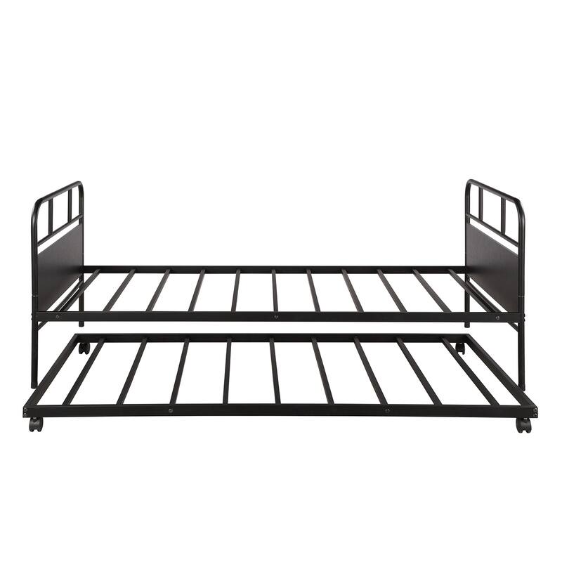 Metal Daybed Platform Bed Frame with Trundle Builtin Casters, Twin