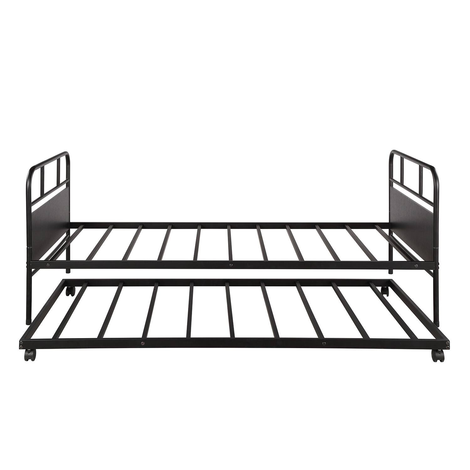 Metal Daybed Platform Bed Frame with Trundle Builtin Casters, Space
