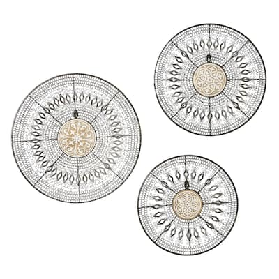 Metal Plate Handmade Wall Decor with Intricate Pattern - Set of 3 Black - Roche River Decor
