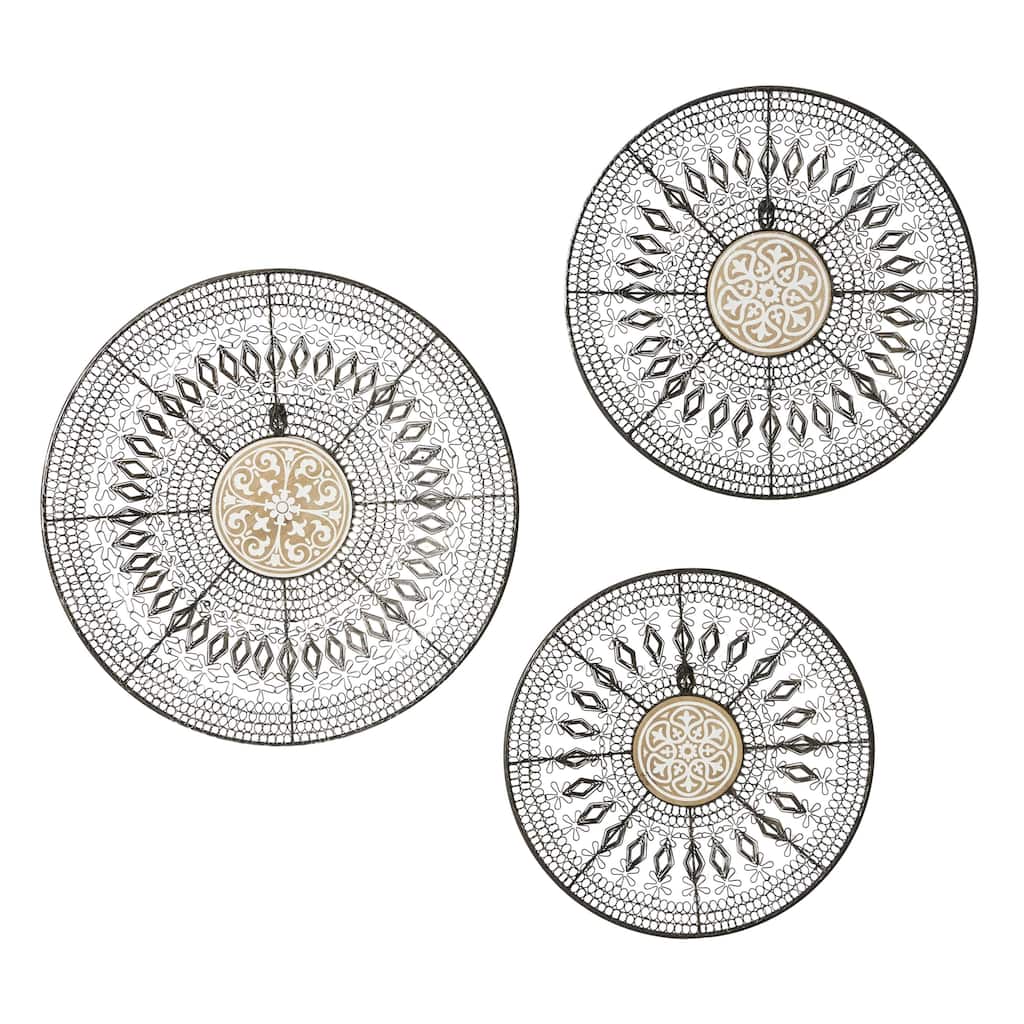 Metal Plate Handmade Wall Decor with Intricate Pattern - Set of 3 Black - Roche River Decor