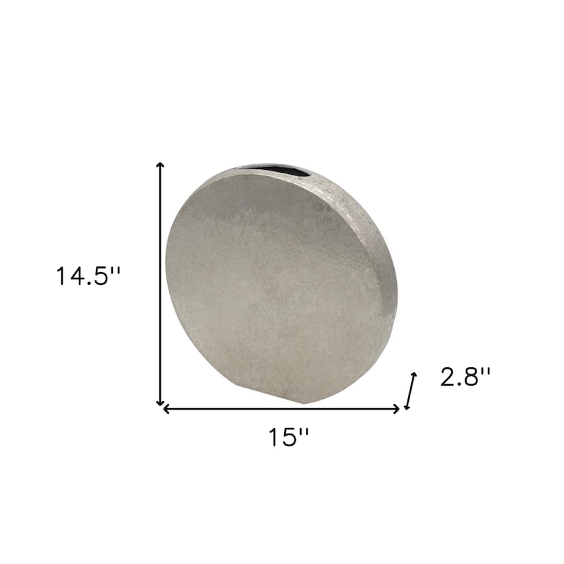 15" Silver Aluminum Round Disc Table Vase - 15.00