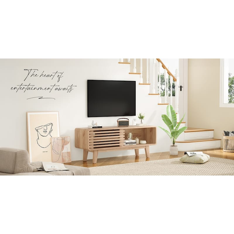 TV Stand for TV Up to 59 Inch, Entertainment Center with Storage Cabinet and Sliding Door