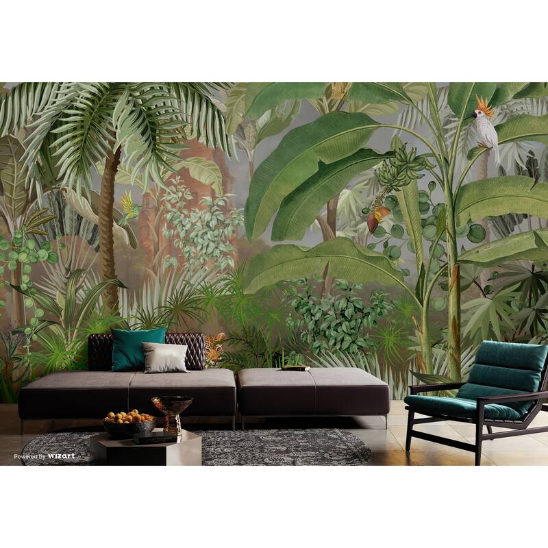 Jungle Adventure Vibrant Wildlife Wallpaper Mural with Lush Greenery