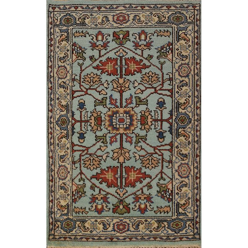 Light Blue Oushak Indian Foyer Rug Handmade Wool Carpet - 2'11"x 5'1"