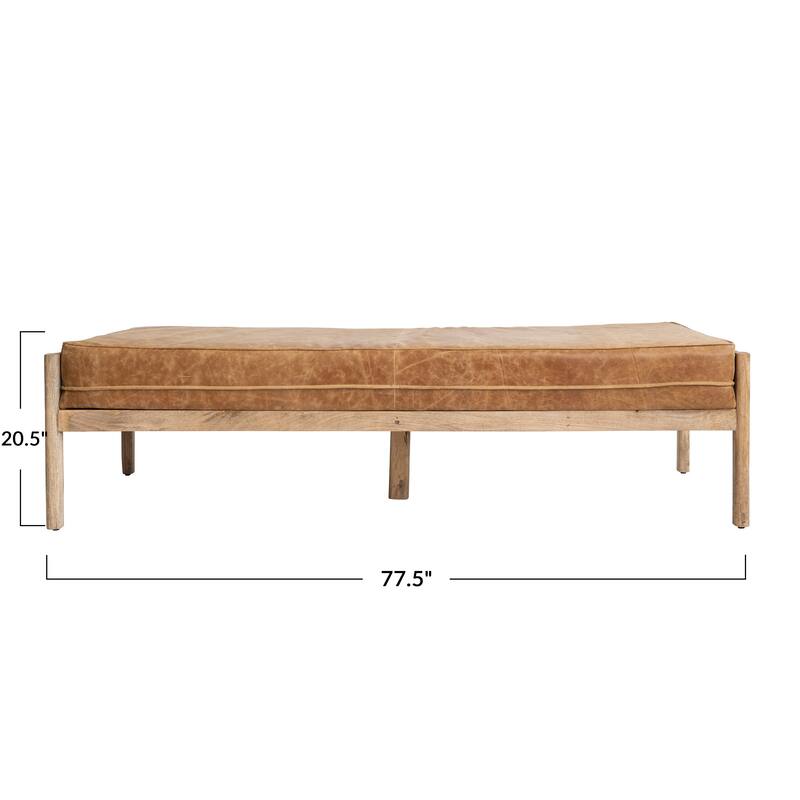Wood Day Bed or Bench with Leather Cushion - 77.5"L x 28.0"W x 20.5"H
